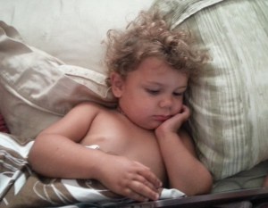 Cydnee watching netflix on the tablet before anyone else woke up