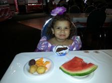 Princess Cydnee (as Rapunzel), enjoying a snack with dad